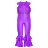 Shinsto Kids Girls Metallic Shiny Gymnastics Leotard Bell-bottom Full Body Bodysuit Ballet Jazz Dance Costume Purple 8 Years view 1