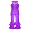 Shinsto Kids Girls Metallic Shiny Gymnastics Leotard Bell-bottom Full Body Bodysuit Ballet Jazz Dance Costume Purple 8 Years view 2