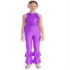 Shinsto Kids Girls Metallic Shiny Gymnastics Leotard Bell-bottom Full Body Bodysuit Ballet Jazz Dance Costume Purple 8 Years view 3