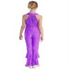 Shinsto Kids Girls Metallic Shiny Gymnastics Leotard Bell-bottom Full Body Bodysuit Ballet Jazz Dance Costume Purple 8 Years view 4
