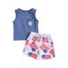 4th of July Toddler Boys Clothes Set Letter Print Tank Top Stars and Stripes Print Shorts Kids Boys Summer 2pcs (Blue-2,6-12 Months) view 1