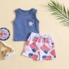4th of July Toddler Boys Clothes Set Letter Print Tank Top Stars and Stripes Print Shorts Kids Boys Summer 2pcs (Blue-2,6-12 Months) view 3
