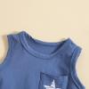 4th of July Toddler Boys Clothes Set Letter Print Tank Top Stars and Stripes Print Shorts Kids Boys Summer 2pcs (Blue-2,6-12 Months) view 4