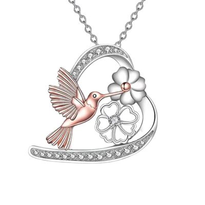 Lady Hummingbird Heart Necklaces Summer Daisy Bird Pendant Necklace Flower Inlaid Zircon Chain Necklace Jewelry (A, One Size)