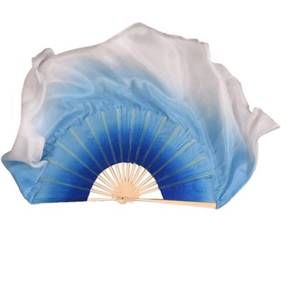 Pulcykp 1Pair/2Pcs Double-Sides Silky Bellydance Fan Veils Gradient Oriental Dance Bamboo Fans Veils