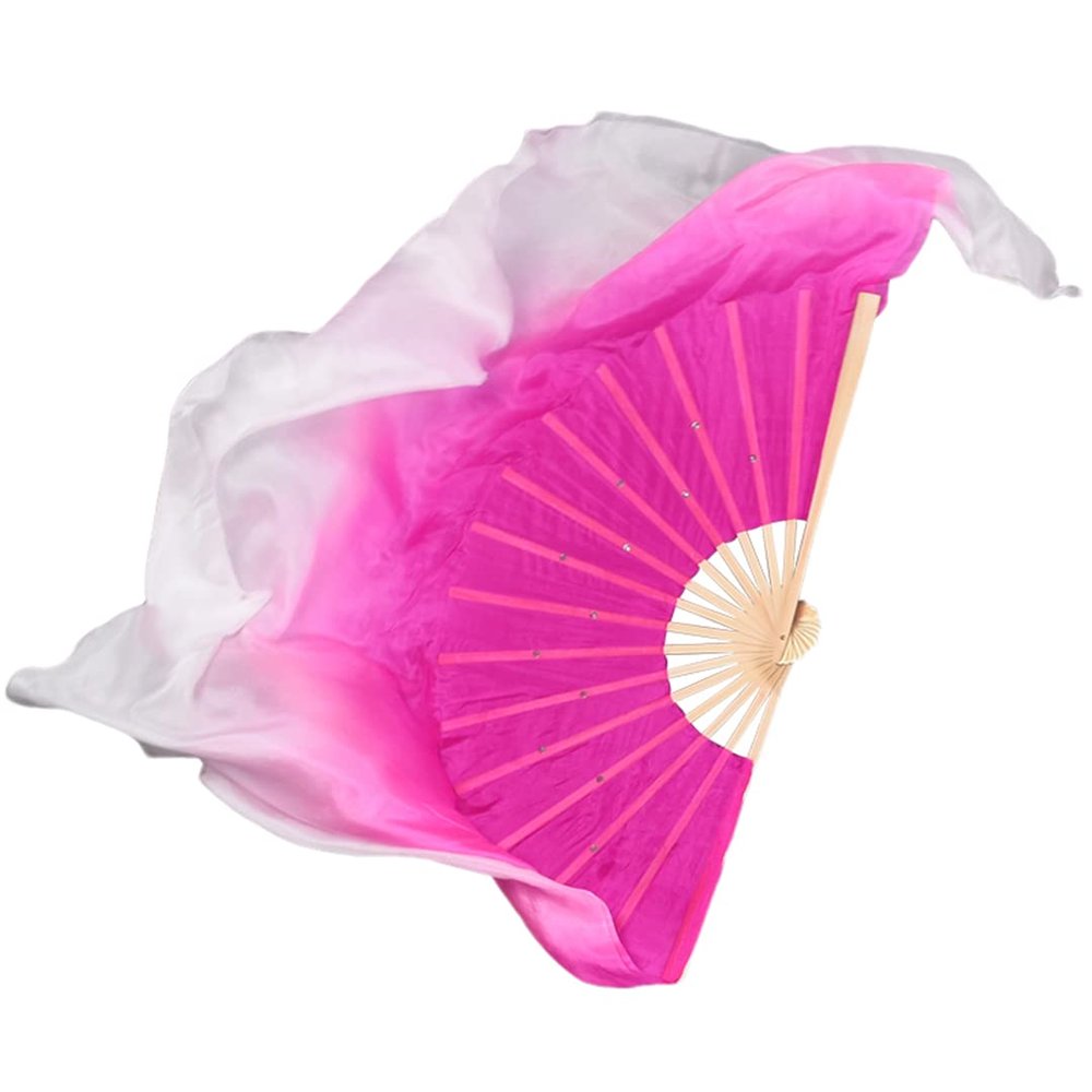 Pulcykp 1Pair Gradient Silky Fan Veil Chinese Bamboo Ribs Silk Fans for Belly Dance Stage Show Props Fan