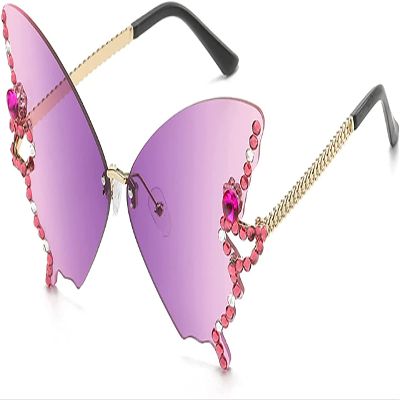 2023 Summer Ladies Novelty Color Butterfly Shape Glasses,Diamond Butterfly Sunglasses, Butterfly Rhinestone Glasses for Women (Purple)