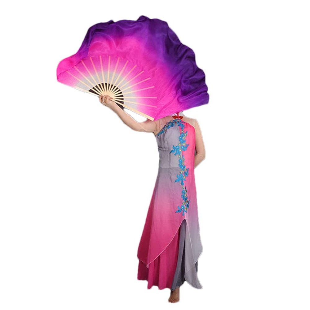 Pulcykp 1Pair Double-Side Bellydance Fan Veil Silky Chinese Folk Art Short Fans Stage Performance Props Fans