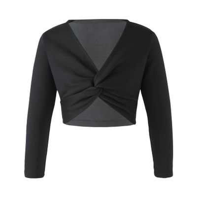 TiaoBug Kids Girls Long Sleeve Thick Knot Ruched Ballet Dance Top Wrap Shrug Sweater Cardigan Shrug Dress Cover Up Black 7-8 Years