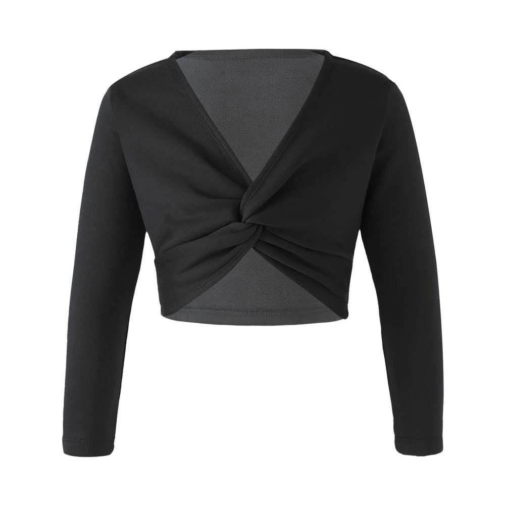 TiaoBug Kids Girls Long Sleeve Thick Knot Ruched Ballet Dance Top Wrap Shrug Sweater Cardigan Shrug Dress Cover Up Black 7-8 Years