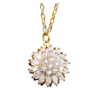 Lady Rotatable Flower Necklace for Womens Anxiety Stress Pendant Necklaces Floral Inlaid Zircon Chain Necklace (Gold, One Size)
