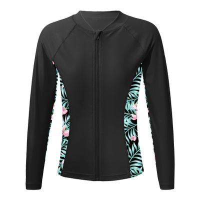 Yihuimin Girls Floral Zip Up Rashguard Shirts UPF 50+ Cover Up Sets Athletic Swim Tank Top Beachwear Black 10 Years