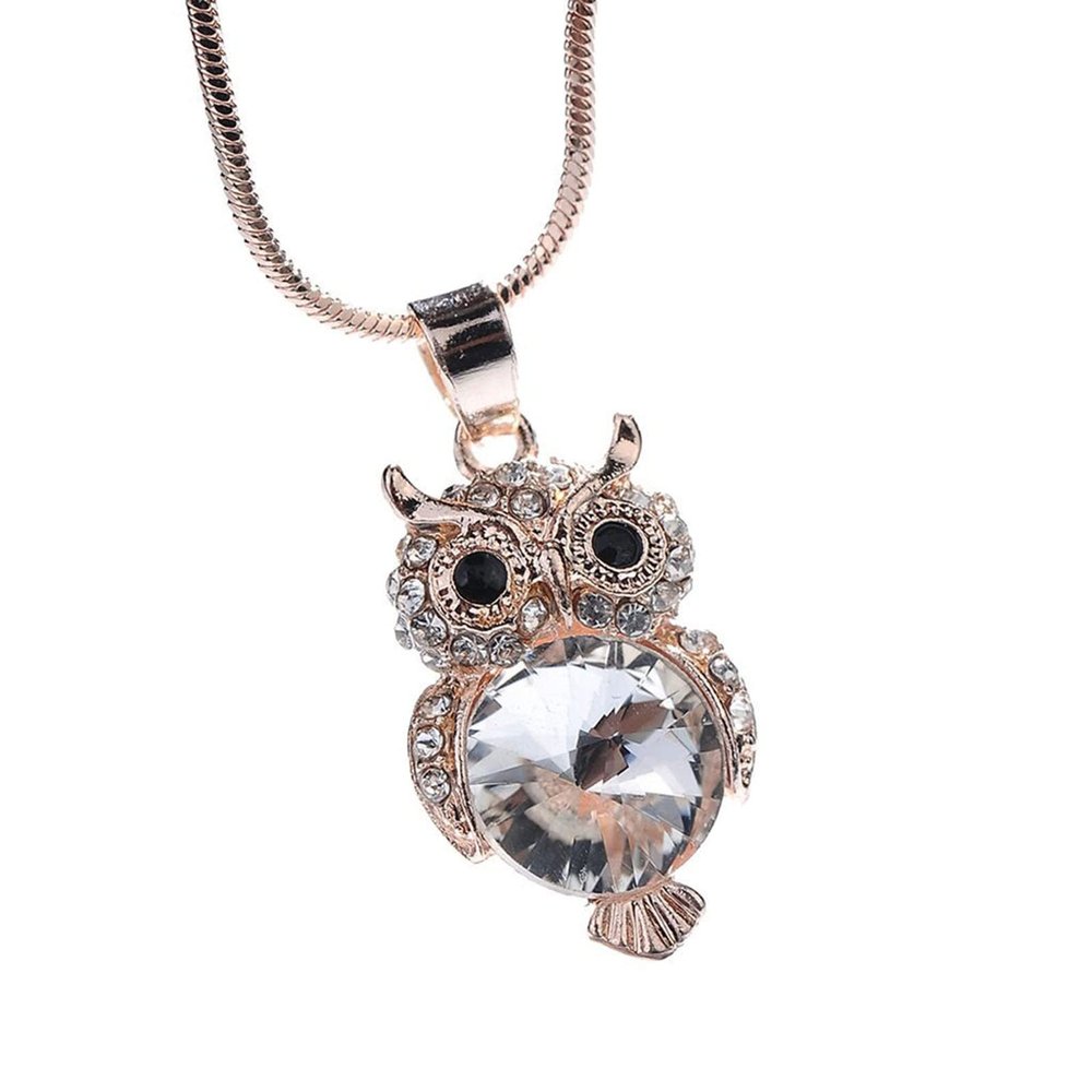 Lady Owl Necklace for Women Rhinestone Pendant Necklaces Inlaid Zircon Chain Necklace Gem Stones Gifts Jewelry (Pink, One Size)