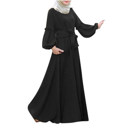 Lmdudan Women Muslim Abayas Dresses Ladies Islamic Full Length Dress Casual Long Sleeve Dubai Dress Solid Prayer Clothing