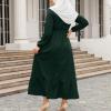 Lmdudan Women Muslim Abayas Dresses Ladies Islamic Full Length Dress Casual Long Sleeve Dubai Dress Solid Prayer Clothing view 3