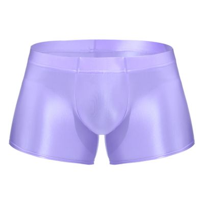 YiZYiF Men's Transparent Glossy See Through Short Pants Satin Bottom Tights Swimwear Underpants Light Purple XX-Large