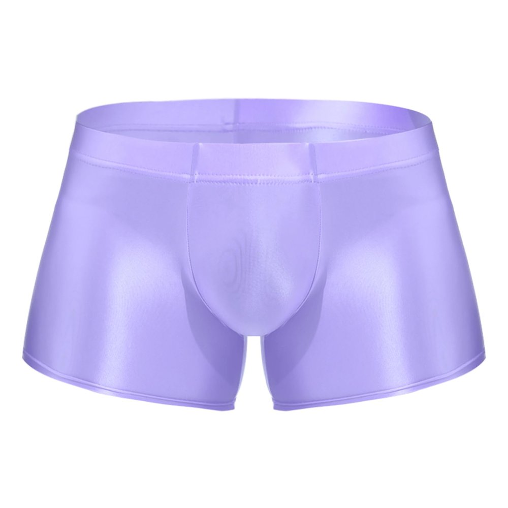 YiZYiF Men's Transparent Glossy See Through Short Pants Satin Bottom Tights Swimwear Underpants Light Purple XX-Large