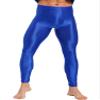 YiZYiF Men's Oil Glossy Quick-Drying Yoga Compression Running Sport Tights Workout Pants Leggings Blue X-Large view 1