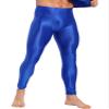 YiZYiF Men's Oil Glossy Quick-Drying Yoga Compression Running Sport Tights Workout Pants Leggings Blue X-Large view 2