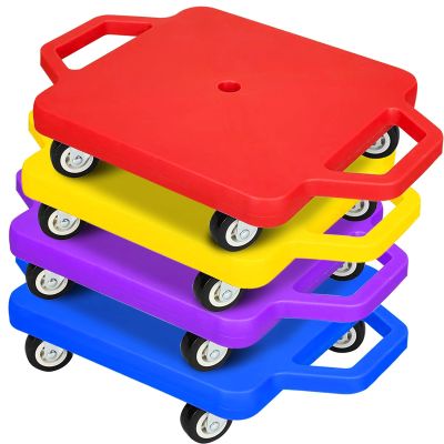 4 Pcs Sports Scooter Board with Handles Sitting Scooter Board Colored Plastic Casters Sport Floor Scooter Board Children Gym Indoor Outdoor Activities Play Equipment