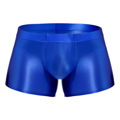 YiZYiF Men's Transparent Glossy See Through Short Pants Satin Bottom Tights Swimwear Underpants Blue X-Large