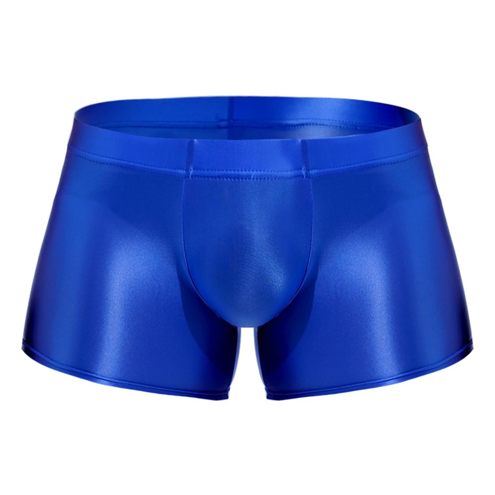 YiZYiF Men's Transparent Glossy See Through Short Pants Satin Bottom Tights Swimwear Underpants Blue X-Large