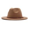 Lady Retro Fashion Panama Hat with Belt Buckle Women Classic Fedora Vintage Fedora Dress Wide Brim Floppy Hats Khaki view 1
