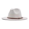 Lady Retro Fashion Panama Hat with Belt Buckle Women Classic Fedora Vintage Fedora Dress Wide Brim Floppy Hats White view 1