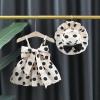 2023 Summer Girls Fashion Polka Dot Suspender Dress + Bow Sun Hat Flower Girls Dresses for Wedding (Black, 12-18 Months) view 3