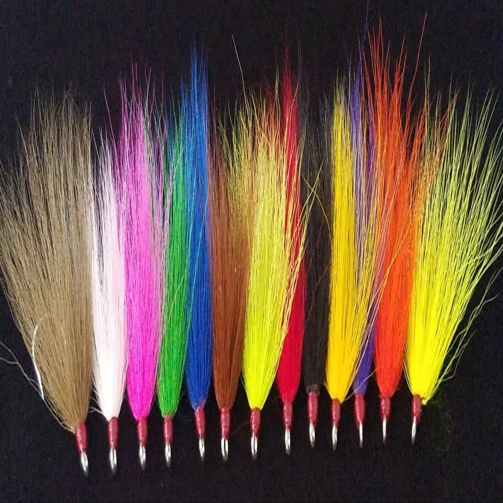 6 Open Eye Dressed Bucktail Teaser Flies Hooks Sea Bass Fluke Plugs Rigs 7/0 Purple