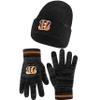 Ultra Game NFL Official Youth Super Soft Marl Knit Winter Beanie Knit Hat with Extra Warm Touch Screen Gloves, Cincinnati Bengals, Team Color, 1SIZE view 1