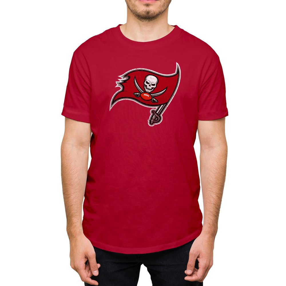 Hybrid Sports NFL - Tampa Bay Buccaneers - Distressed Team Logo - Men's and Women's Short Sleeve T-Shirt - Size Large Tampa Bay Buccaneers - Cardinal Red