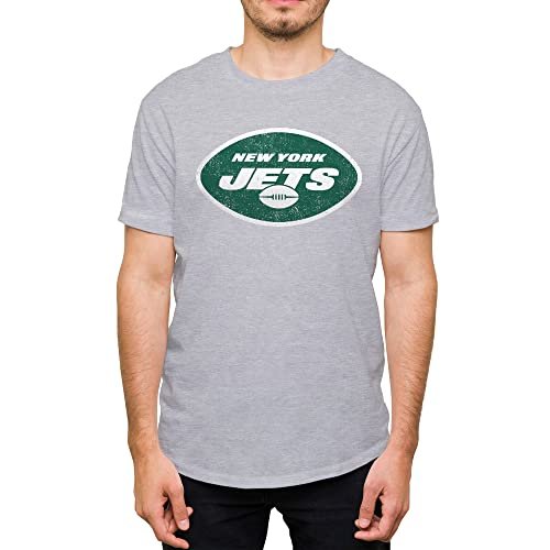 Hybrid Sports NFL - New York Jets - Distressed Team Logo - Men's and Women's Short Sleeve T-Shirt - Size Large - New York Jets - Athletic Heather
