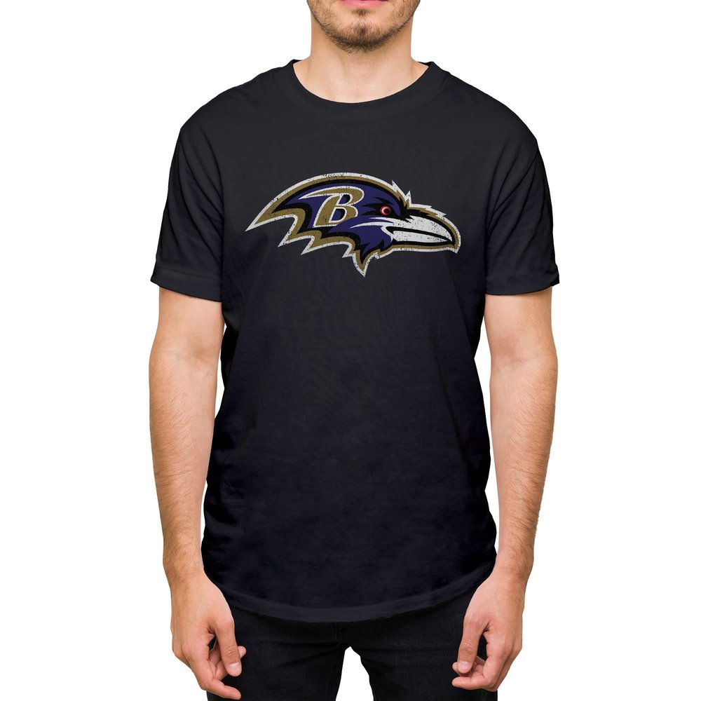 Hybrid Sports NFL - Baltimore Ravens - Distressed Team Logo - Men's and Women's Short Sleeve T-Shirt - Size Large Baltimore Ravens - Black