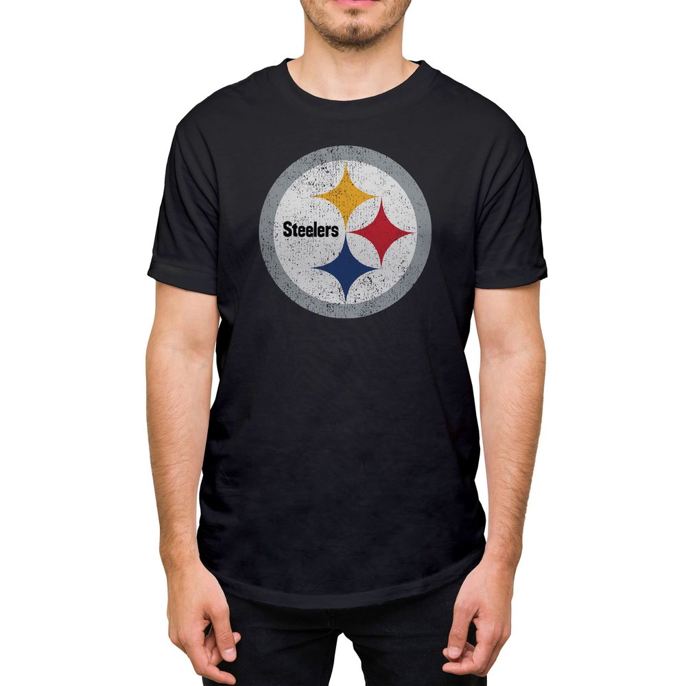 Hybrid Sports NFL - Pittsburgh Steelers - Distressed Team Logo - Men's and Women's Short Sleeve T-Shirt - Size Large Pittsburgh Steelers - Black