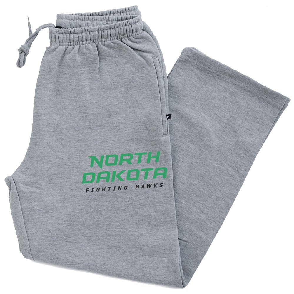 CornBorn North Dakota Fighting Hawks Apparel Big and Tall - Premium Fleece Sweatpants Official Stacked UND Word Mark - Gray - 4X