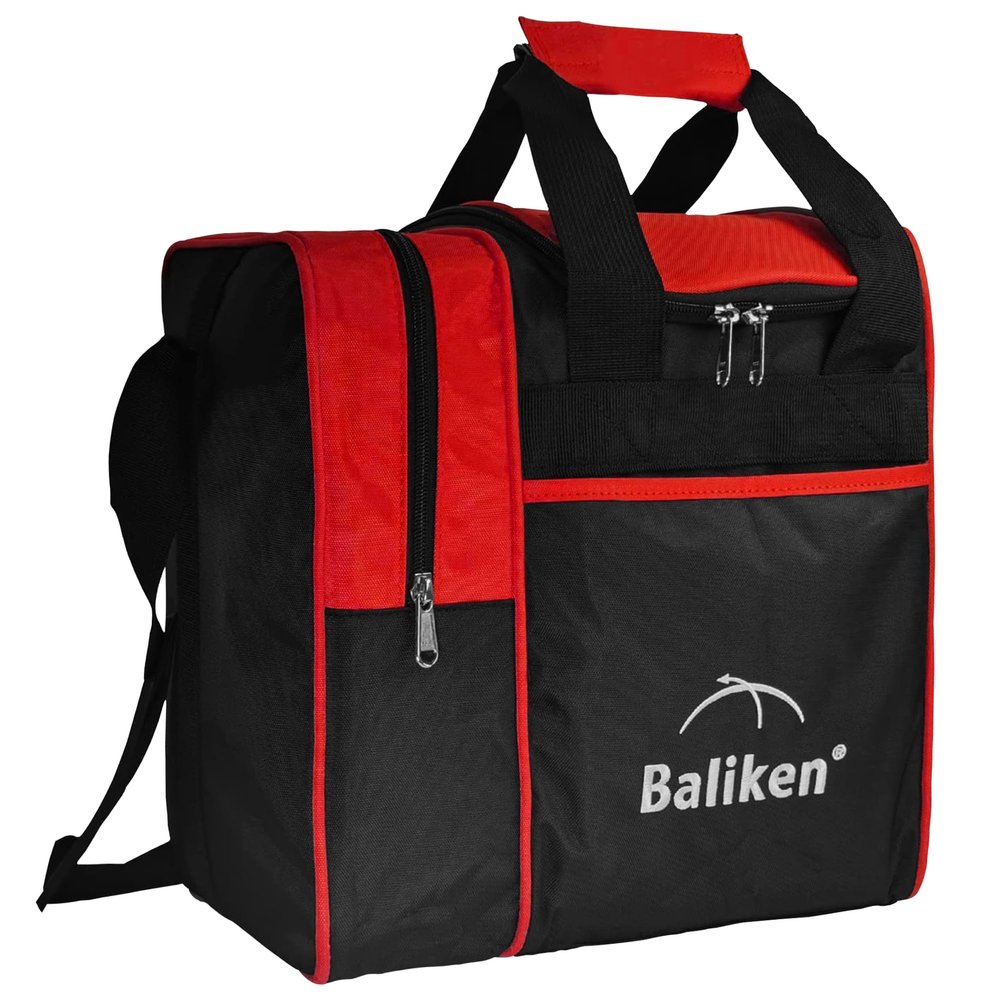 BALIKEN Single Bowling Ball Bag with Padded Ball Holder, The Bowling Bag Fits 1 Bowling Ball & Pair of Men Shoes in Size 13 (Red)