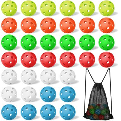 Tanlade 36 Pack Baseball Practice Balls Plastic Training Balls Lightweight Hollow Airflow Softballs with a Drawstring Bag for Hitting,Batting,Pitching, 2.91 in Indoor Outdoor Use Gift(Multicolor)
