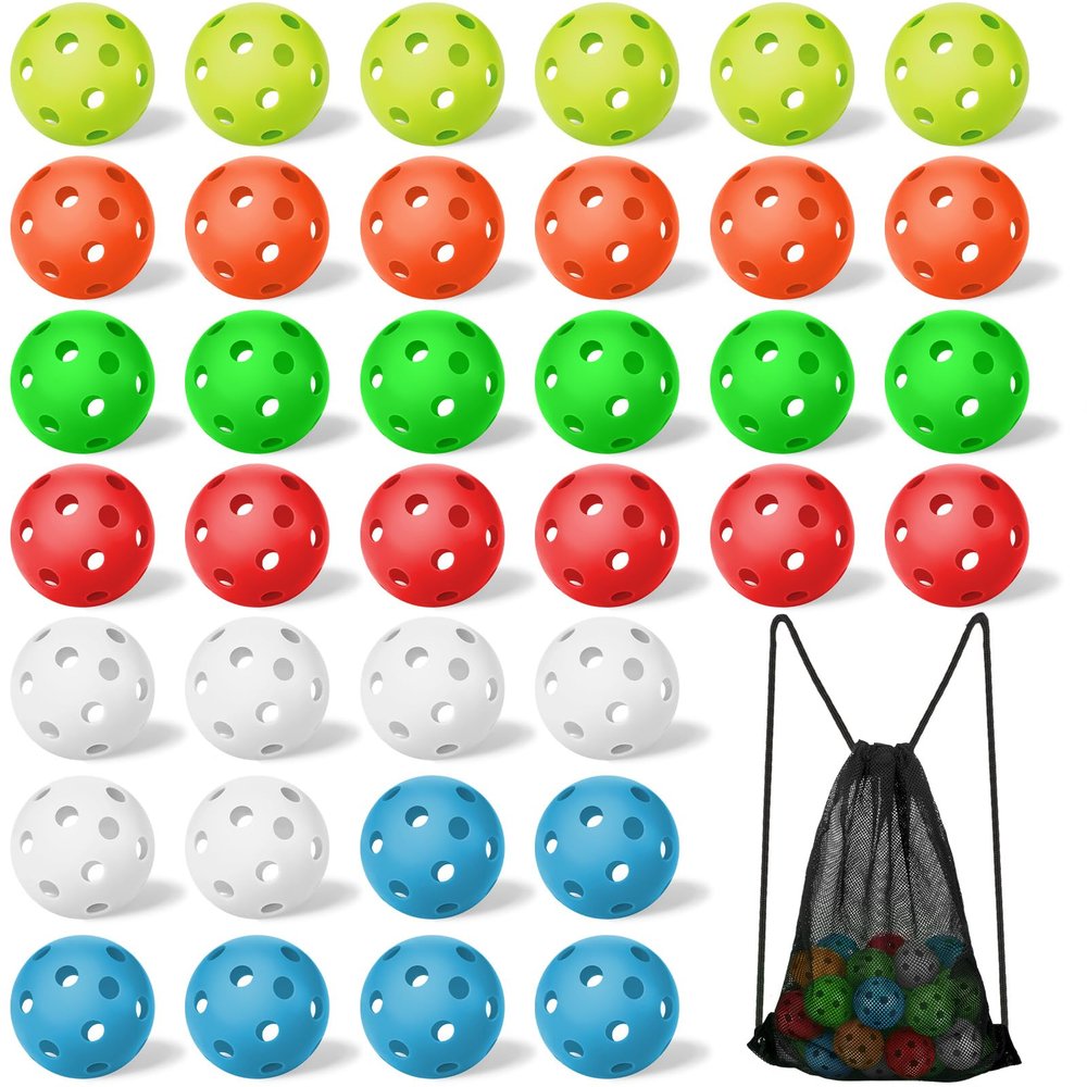 Tanlade 36 Pack Baseball Practice Balls Plastic Training Balls Lightweight Hollow Airflow Softballs with a Drawstring Bag for Hitting,Batting,Pitching, 2.91 in Indoor Outdoor Use Gift(Multicolor)