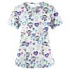 Uniformes Medicos Mujer V Neck Short Sleeve Nursing Scrubs Petite Cute Printed Stretchy Workwear Moisture Wicking Medical Scrub Tops (02-White,S) view 1