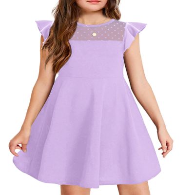 Arshiner Girls Summer Dress Formal Party Wedding Fancy Elegant Mesh Dresses Lavender Size 7-8