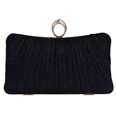 Tukaneeko Clutch Purses for Women Black Glitter Crossbody Purse Pleated Evening Bag with Rhinestone Clutches for Party Wedding Prom