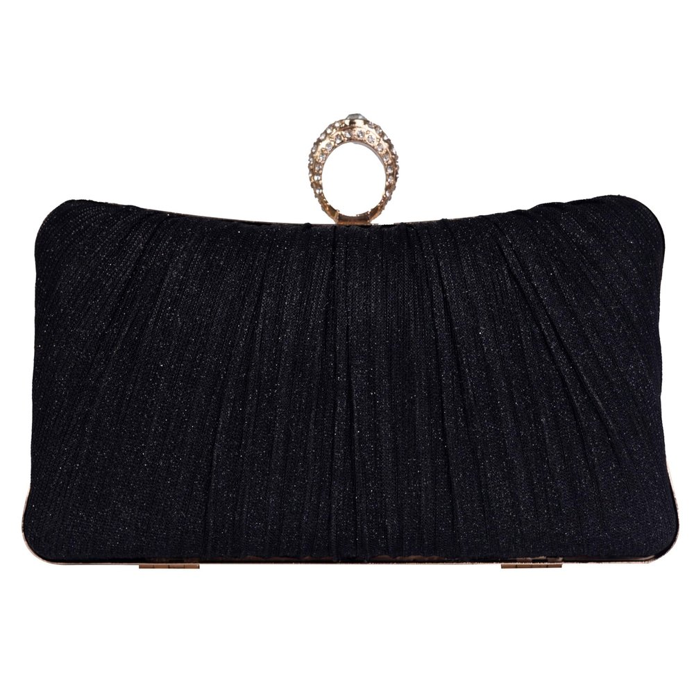 Tukaneeko Clutch Purses for Women Black Glitter Crossbody Purse Pleated Evening Bag with Rhinestone Clutches for Party Wedding Prom