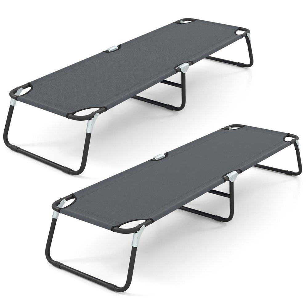 COSTWAY Folding Camping Bed Outdoor Portable Military Cot, Breathable Oxford Fabric, Sleeping Hiking Travel, Grey