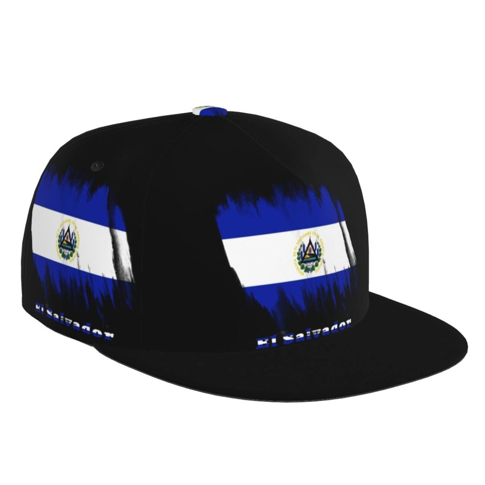 El Salvador Flag Salvadoran Flat Bill Brim Baseball Cap Cool Hip Hop Trucker Hat Men Women Adjustable Baseball Caps Black
