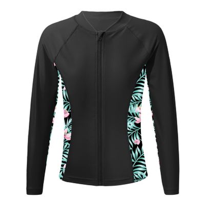 Sxiwei Kids Girls UPF 50+ Rash Guard Swim Shirt Long Sleeves Sun Protection Sunsuit Zipper Top Black 8 Years
