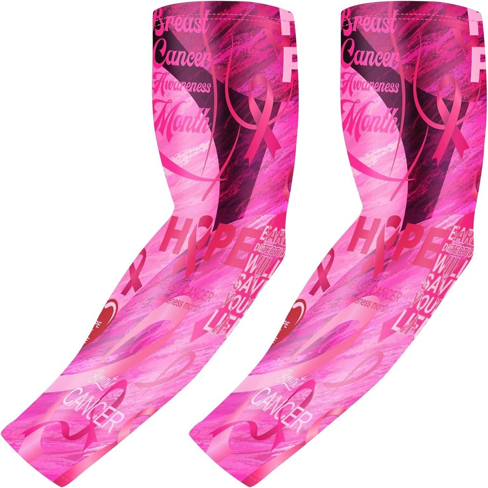 COOLOMG Pink Breast Cancer Arm Sleeves for Football Baseball L