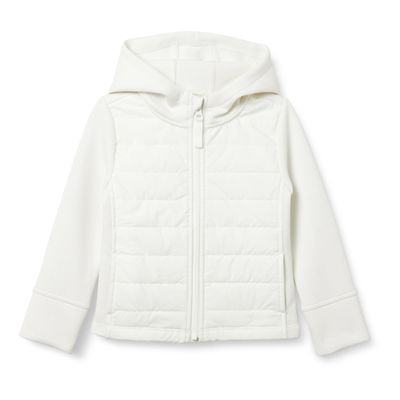 Amazon Essentials Toddler Girls' Hooded Full-Zip Active Jacket, Eggshell White, 4T