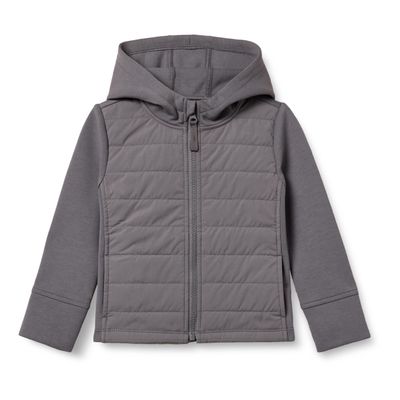 Amazon Essentials Girls' Hooded Full-Zip Quilted Puffer Active Jacket with Front Pockets, Long Sleeve, Grey, Large