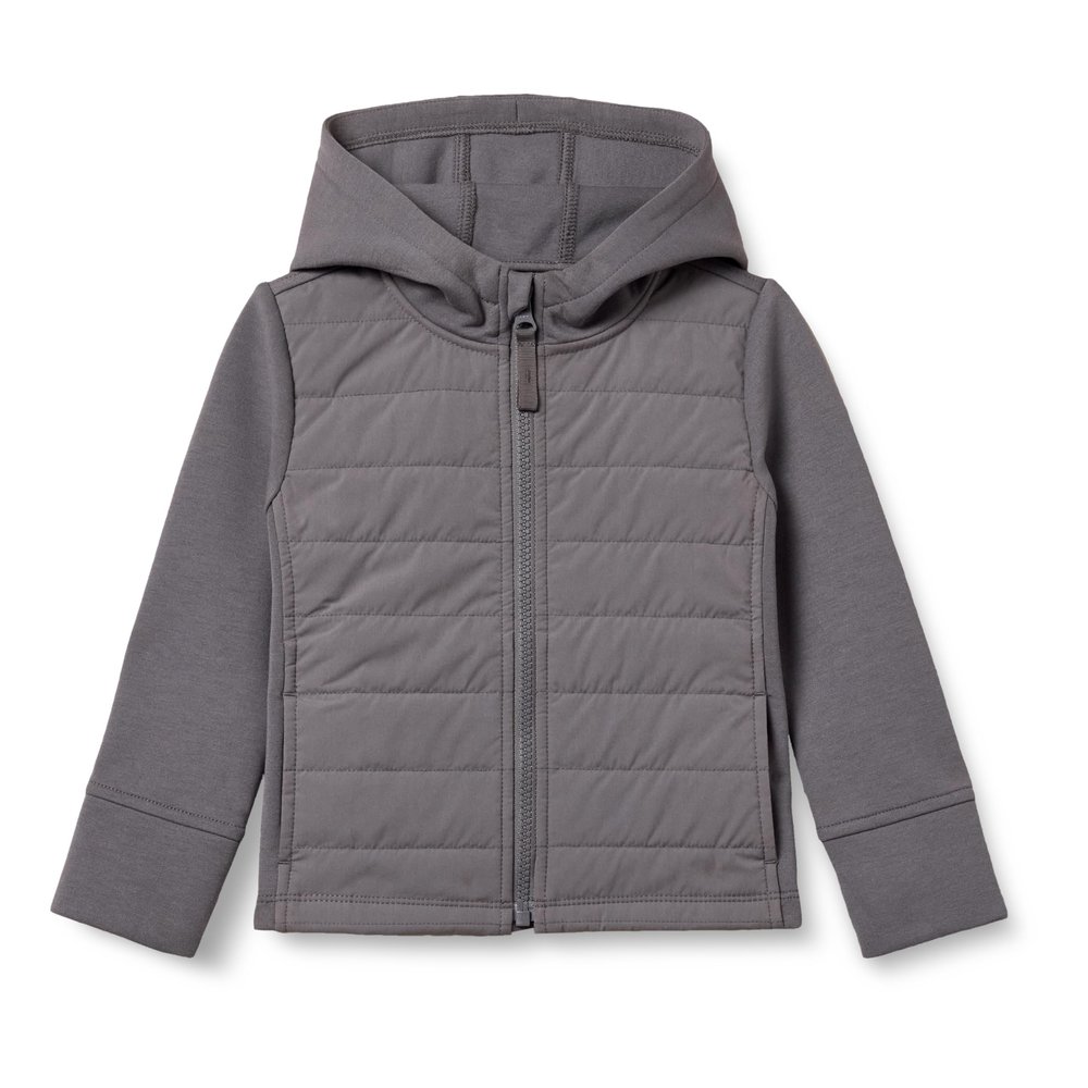 Amazon Essentials Girls' Hooded Full-Zip Quilted Puffer Active Jacket with Front Pockets, Long Sleeve, Grey, Large